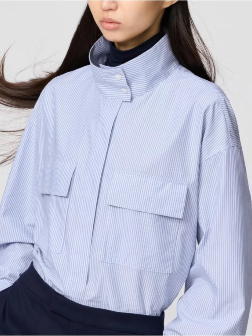 Uniqlo Light Blue Pinstripe High-Neck Utility Jacket